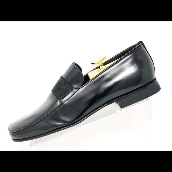 Prada Black Leather Web Dress Loafers - Picture 4 of 8